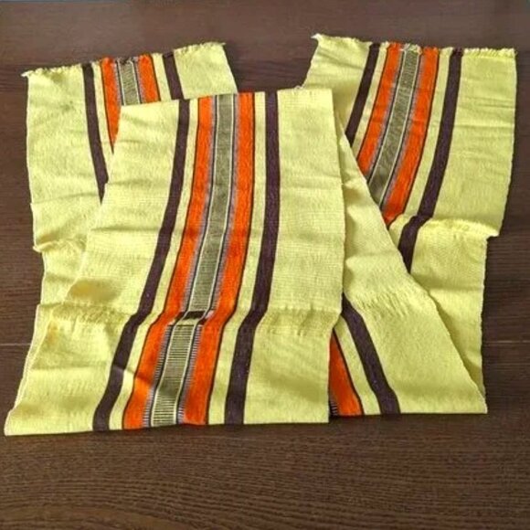 Vintage 70’s Table Runner Groovy Fall Autumn Mustard Stripe Tapestry Cloth Boho - Picture 7 of 7